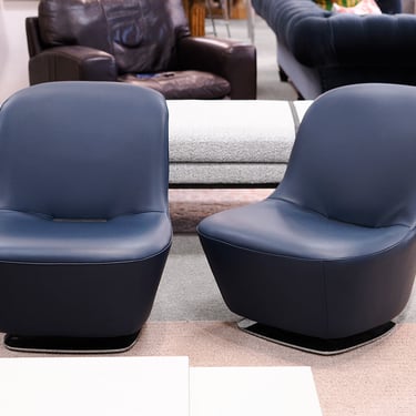 Made in Italy Pair of Blue Leather Swivel Chairs