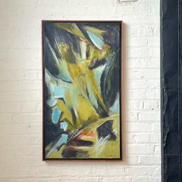 Original Mid Century 1952 Newly Framed Abstract  Canvas Oil Acrylic Painting Signed & Dated - FREE SHIPPING. 