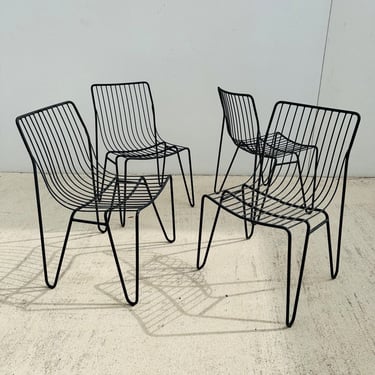 Contemporary Black Wire Dining Chairs / Pairs