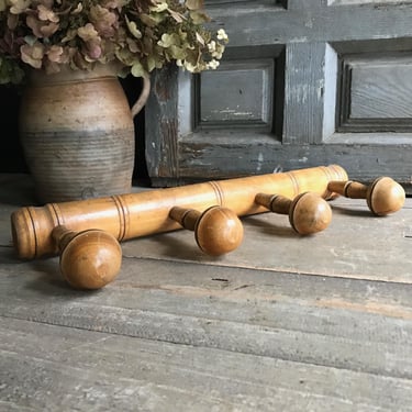 French Faux Bamboo Coat Hook, Wood, 4 Hooks, Mushroom Coat Hat Rack, Rustic French Farmhouse 