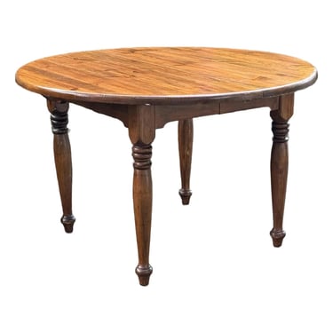 Vintage Rustic Pine Round Farmhouse Dining Table With Two Leaves 