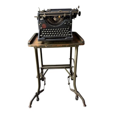 Antique Underwood Typewriter with Toledo Adjustable Rolling Stand | Industrial Office Decor | Vintage Typewriter Desk Display 