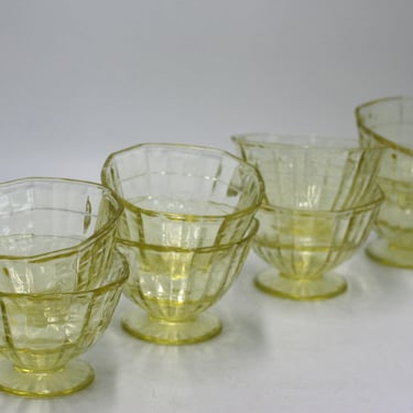 vintage Anchor Hocking Uranium Glass Sherbet Champagne Cups Block Optic Set of Eight 