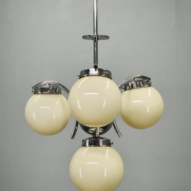 Art Deco Chandelier Champagne Glass Chrome Pendant Ceiling Light Czechoslovakia 1930s 