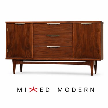 Refinished 58” Walnut Sideboard Credenza by Kent Coffey Tableau 