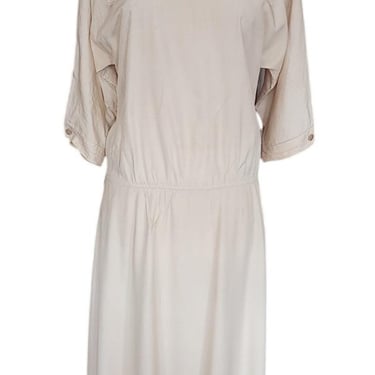 Vintage 1980s Cream Silk Dress Lace Trim Drop Waist Edwardian Style Norma Walters 