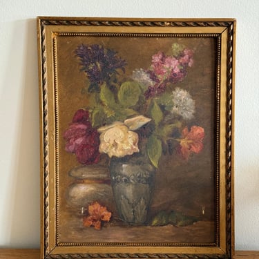 Antique English Oil Painting, Floral 