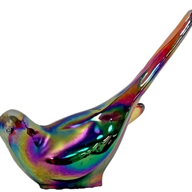 Fenton Iridescent Bird Of Happiness Art Glass Figurine Multicolor Rainbow 