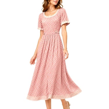 Vintage Jamie Brooke Polka Dot Dress, Feminine Cottagecore Romantic Midi Maxi, 1980s 