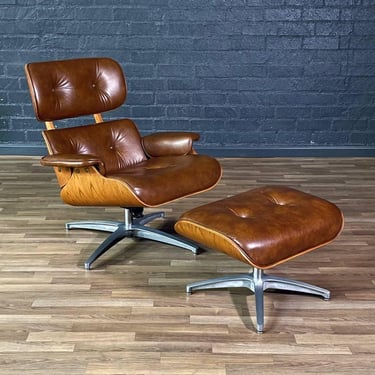 Mid-Century Modern Eames Style Oak Lounge Chair w/ Ottoman, c.1970’s 