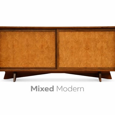 Refinished Walnut and Carpathian Elm Burl 84” Credenza by George Nakashima for Widdicomb Model 205 
