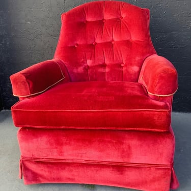 Red Velvet Button-Tufted Arm Chair