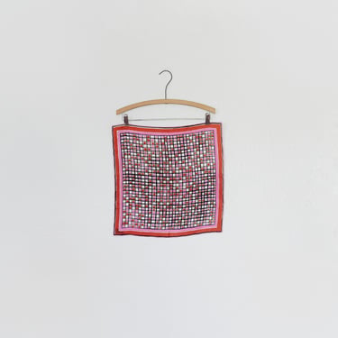 Vintage Vera Neumann Silk Scarf Modernist Polka Dot Grid Pink Red Black Japan Hand Rolled 