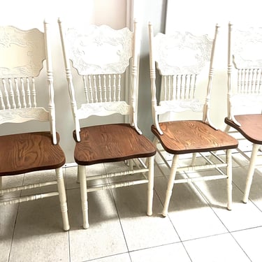 Antique White Painted Farmhouse Chairs - Shabby Chic Dining Set of 4 