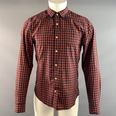 SCOTCH AND SODA Size S Orange Blue Plaid Cotton Long Sleeve Shirt