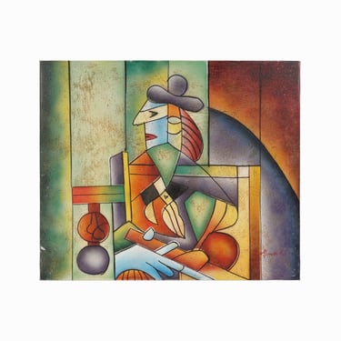Benjamin Long Oil Painting on Canvas Cubist Portrait Judaica 