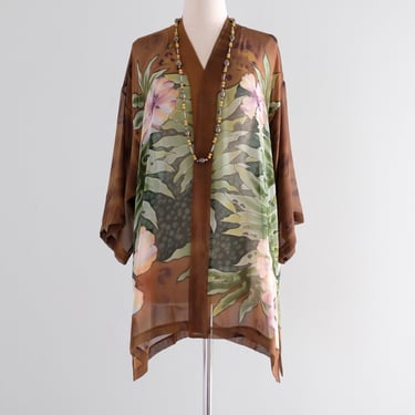 Vintage 1980's Artful Silk Floral Cover-Up by Simply Silk / OS