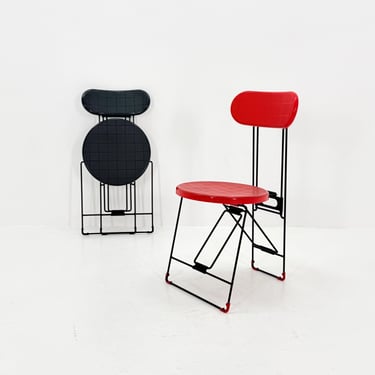 Mid century Red “Cricket” Folding Chairs by Andries Van Onck for Magis, 1983 Italy 