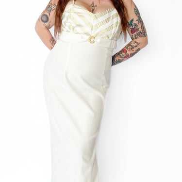 1980s Cream & Gold Chevron Dress, sz. L