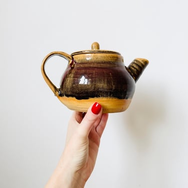 Vintage Heavy Handmade Pottery Teapot, Rustic Kitchen 
