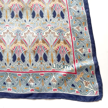 Large Liberty Of London Silk Scarf 'Ianthe' Design In Gold/Red/Blue 