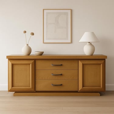 Vintage Credenza Mid Century Modern Sculptural Sideboard Light Oak Long Dresser Brutalist Style Cabinet Wood Storage CUSTOM PAINT AVAIL 