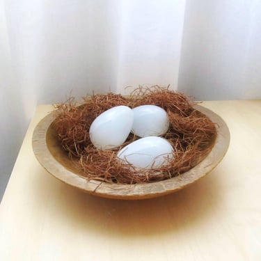 vintage milk glass eggs - brooder hen decoy - set of three for farmhouse decor 