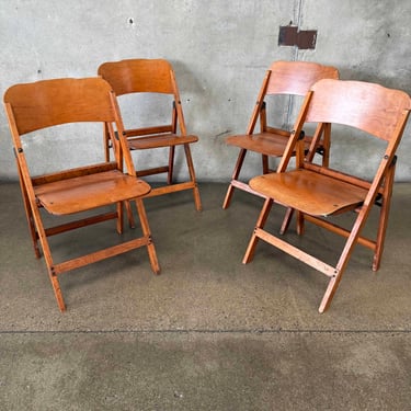 Set of Four 1950s Vintage Art Deco Arts & Crafts Maple Folding Chairs