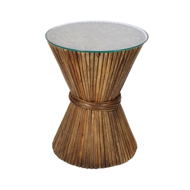Vintage McGuire Wheat Sheaf Bamboo Pedestal Base Center Dining Table