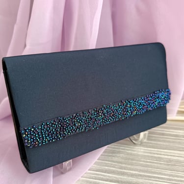 Luxe Beaded Clutch, Iridescent Seed Beads, Fabric Purse, Optional Crossbody Bag, Vintage 90s 00s 