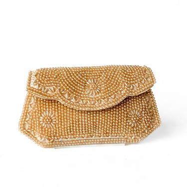 1950s Ivory Beaded Flower Clutch