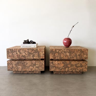 Pair of MCM Vintage 1970s Cork Nightstands Bedside Tables 