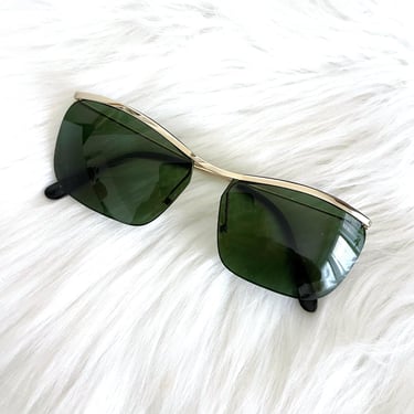 Vintage 80s Gold Trim Dark Tinted Sunglasses 