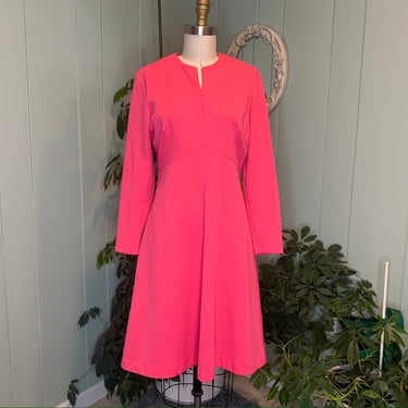 Vintage 1970s Bright Pink Double Knit Long Sleeve Dress Puritan Forever Young 