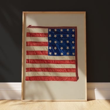 Vintage American Flag Quilt Watercolor Print, Americana, USA Flag, Downloadable and Printable Wall Art 