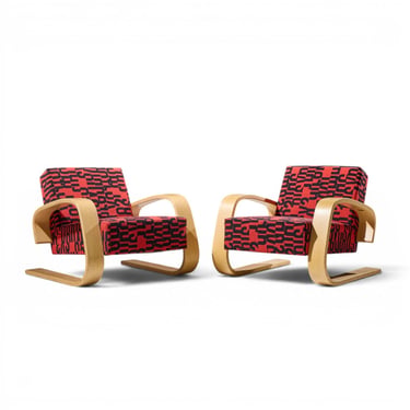 Alvar Aalto Armchair 400 Tank Mid Century Bentwood Lounge Chairs - Pair - mcm 