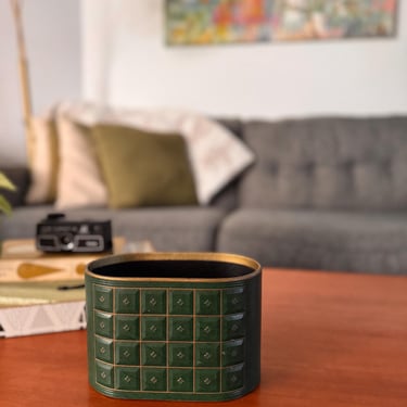 Vintage Green Leatherette Desk Organizer 