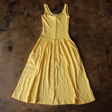 Vintage Yellow Sun Dress, Sleeveless Mid Dress - Women's Small 