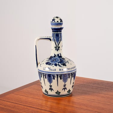 Vintage Hand-Painted Zenith Gouda Delft Blue Commemorative Decanter 