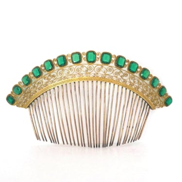 Antique French Empire Emerald Paste Ormolu Tiara Comb 