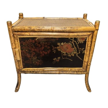 Victorian Chinoiserie Tiger Bamboo Nightstand with Hand-Painted Lacquer Front 