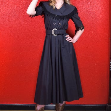 1980s Western Dress with Lacy Fringe by Lilia Smith Deadstock 