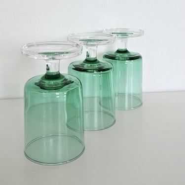 Vintage Luminarc France Green Aperitif Glasses - Set of 3 - Mid-Century Modern Small Goblates - Ex Condition 