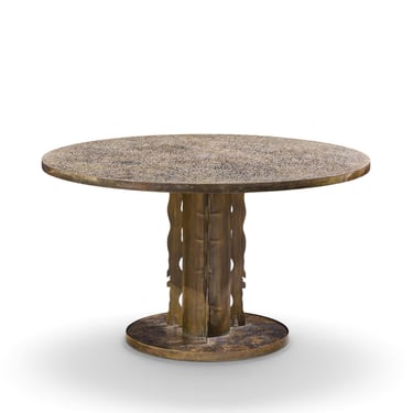 Philip and Kelvin LaVerne Etruscan Spiral Mid Century Acid Etched Bronze Dining Table - mcm 