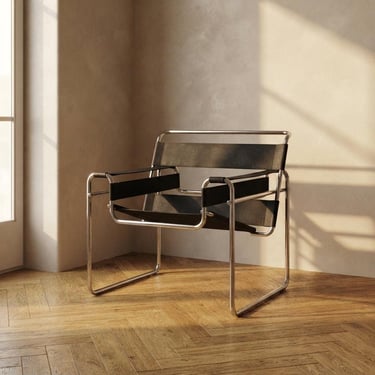 Vintage B3 Wassily Chair by Marcel Breuer for Knoll International, Black Leather, 1980s,  65 x 78 x 74 cm 