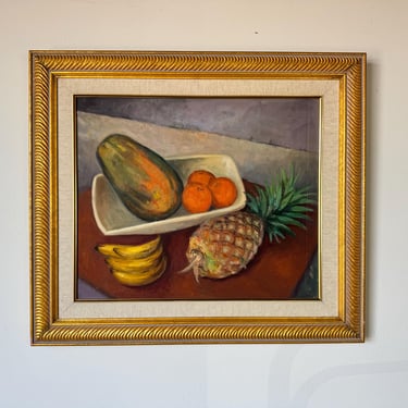 1980s Vintage Still Life  – Fruit Composition Oil On Canvas Painting, Framed 