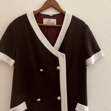 Vintage 100% Wool Dark Brown Parade Double Breasted Suit Dress 