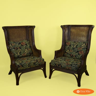 Pair of Oversized High-back Cane Chairs