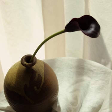 Vintage MCM Japanese Stoneware Weed Vase | Brown Drip Glaze Bud Vase | Japandi Shelf Decor | Wabi Sabi Home Decor | Unique Abstract Vase 