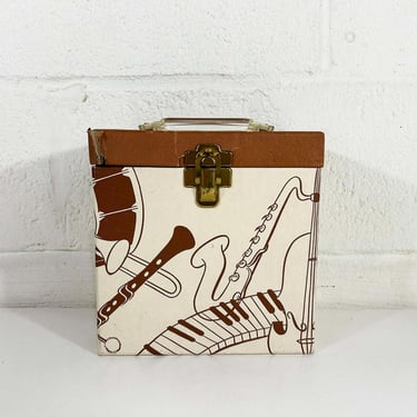Vintage Platter-Pak Amfile 45 Box Record Case Holder Storage Mid-Century Retro Music Musical Instruments Brown Beige Plastic Handle 